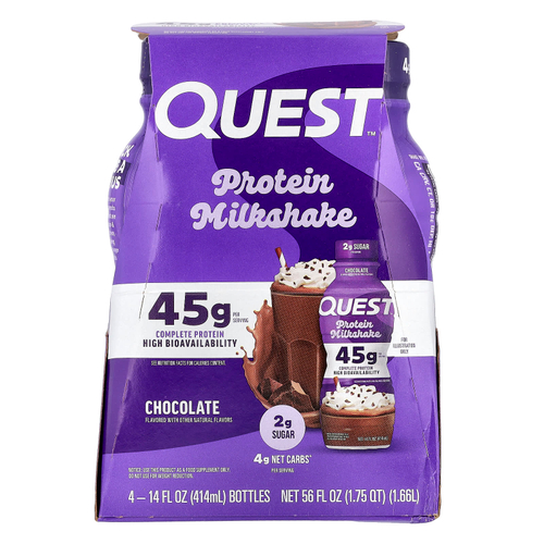 Quest Nutrition, Протеиновый молочный коктейль, шоколад, 4 флакона по 414 мл (14 жидк. Унций)