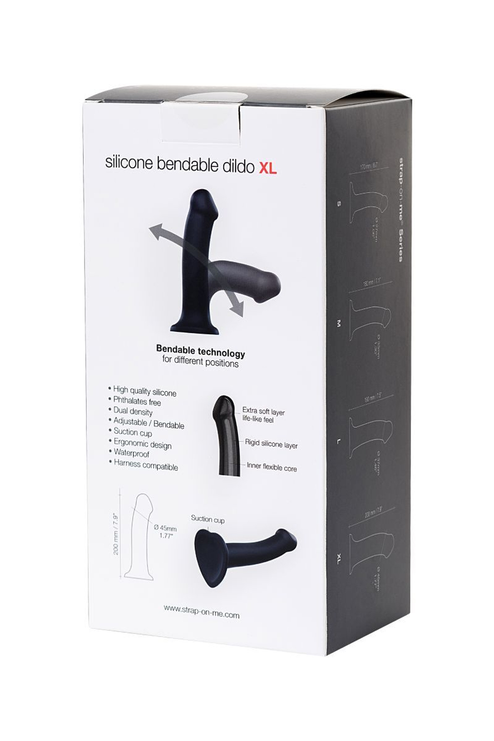 Черный фаллос на присоске Silicone Bendable Dildo XL - 20 см. (Цвет: черный)