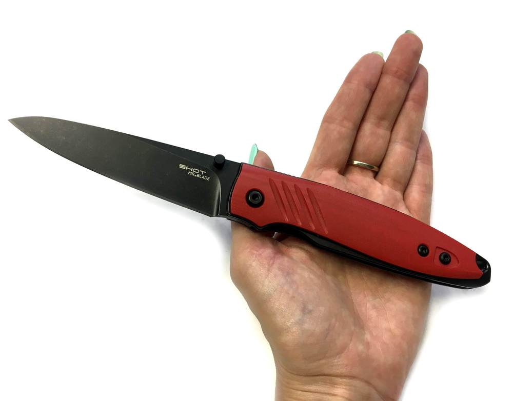 Раскладной нож Shot, D2 Black Stonewash Red