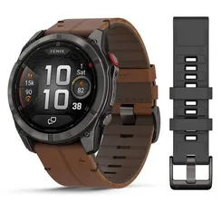 Fenix 8 Pro - 51 мм, AMOLED, DLC (угольно-серый, коричневый кожаный ремешок)