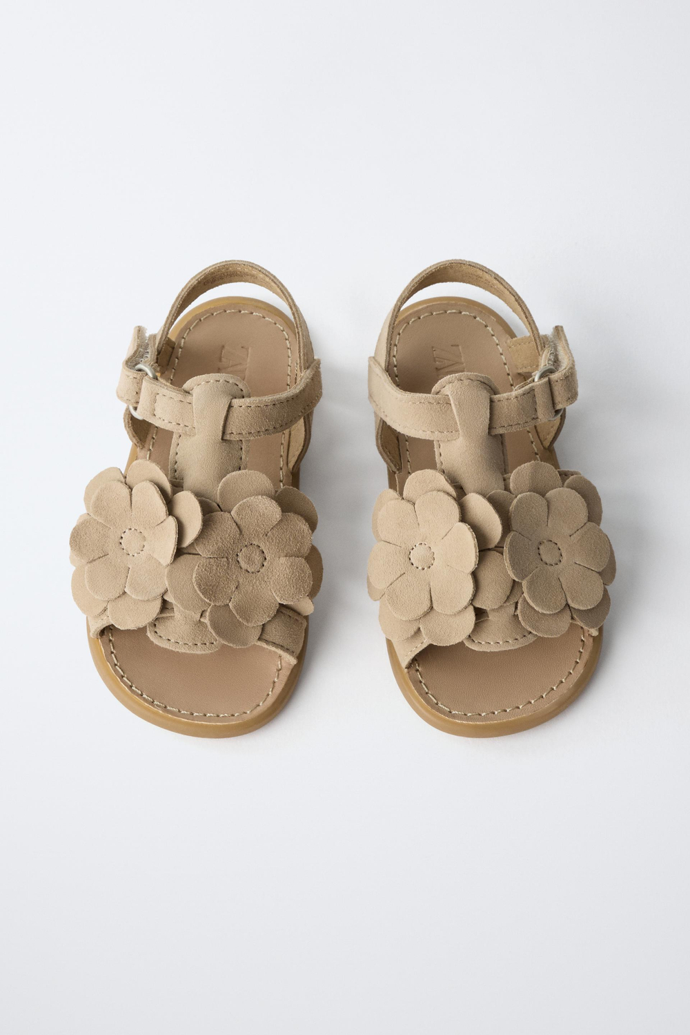 ZARA КОЖАНЫЕ БОСОНОЖКИ BAREFOOT С ЦВЕТАМИ, ЗОЛОТИСТЫЙ