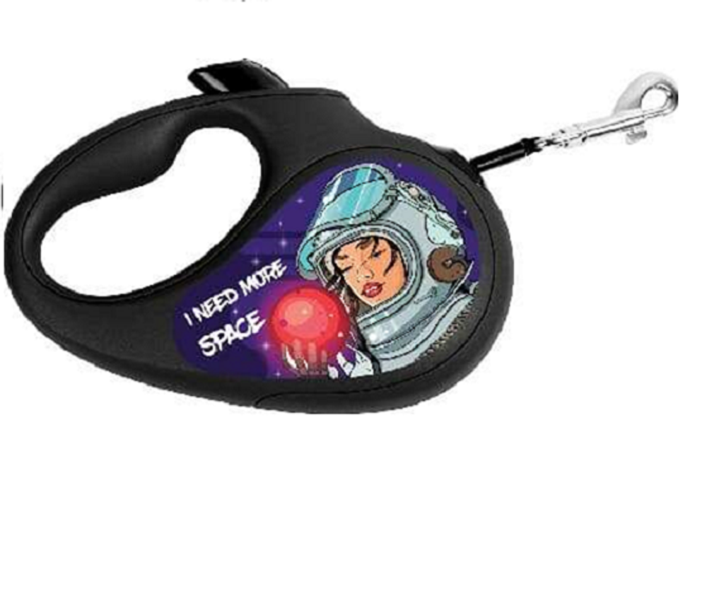 Поводок-рулетка WAUDOG R-leash, "Больше космоса", светоотражающая лента, L, до 50 кг, 5 м черный