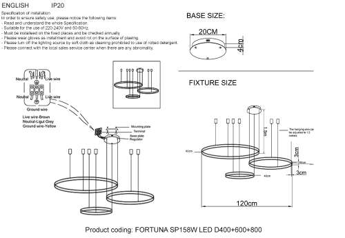 Люстра Crystal Lux FORTUNA SP158W LED D400+600+800 GOLD