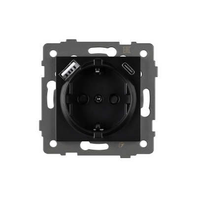 Механизм розетки с USB зарядкой SCT-MUAC-PL-BK-V (250V, 16A) (Arlight, -)