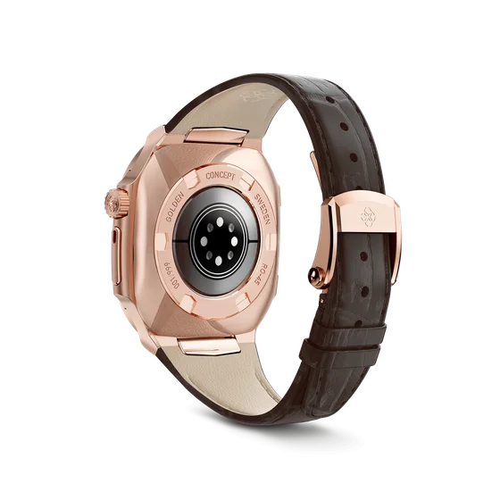 Корпус для Apple Watch ROL45 - Розовое золото/Коричневый/Натуральная кожа