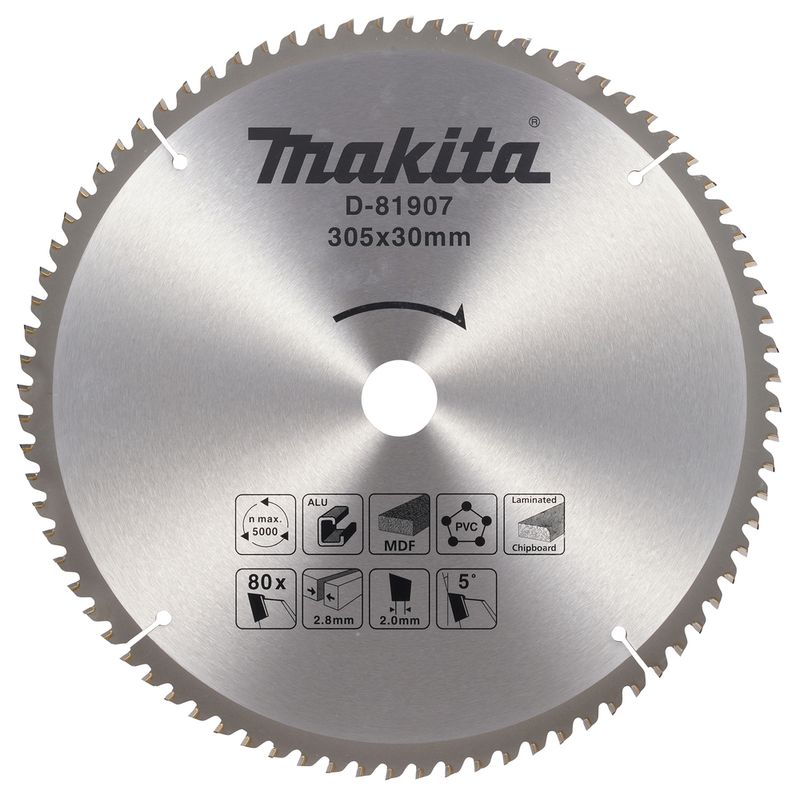 Пильный диск Makita D-81907 305×30 мм, 80T, алюминий / пвх / мдф / дсп