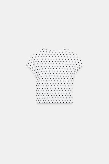 ZARA УКОРОЧЕННАЯ ФУТБОЛКА С КОРОТКИМИ РУКАВАМИ, БЕЛЫЙ/ЧЕРНЫЙ