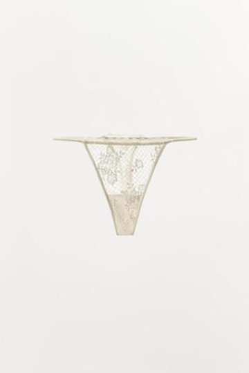ZARA КРУЖЕВНЫЕ ТРУСЫ-ТАНГА, ЭКРЮ