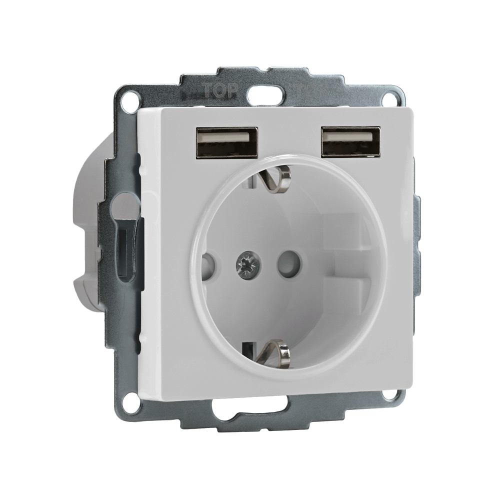 SE AtlasDesign Белый SO + USB Розетка A+A, 5В/2,4А, 2х5В/1,2А, механизм