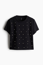 Укороченная футболка с бусинами - H&M