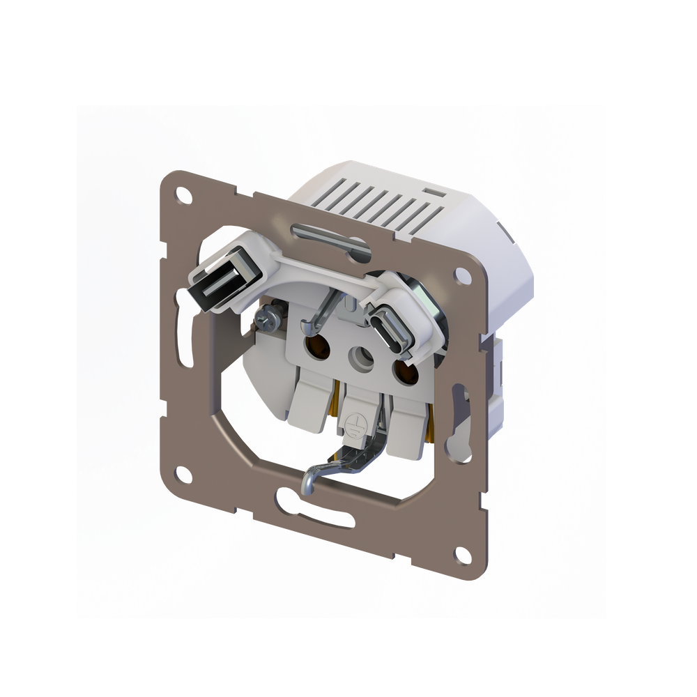Механизм розетки Schuko 16А 250 В~ с зарядным устройством USB A+C,  5V/4A,  мощность 20W,  серия DA