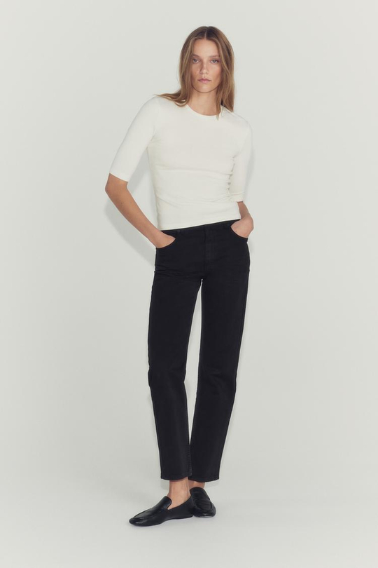 ZARA ФУТБОЛКА С РУКАВАМИ ДО ЛОКТЯ, БЕЛЫЙ