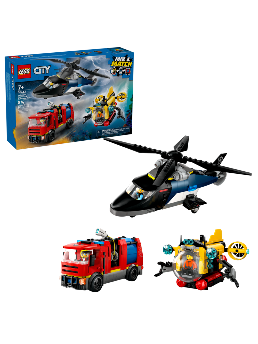 Конструктор Лего Сити Вертолёт, пожарная машина и подводная лодка | LEGO City Helicopter 60462 274 детали 6+