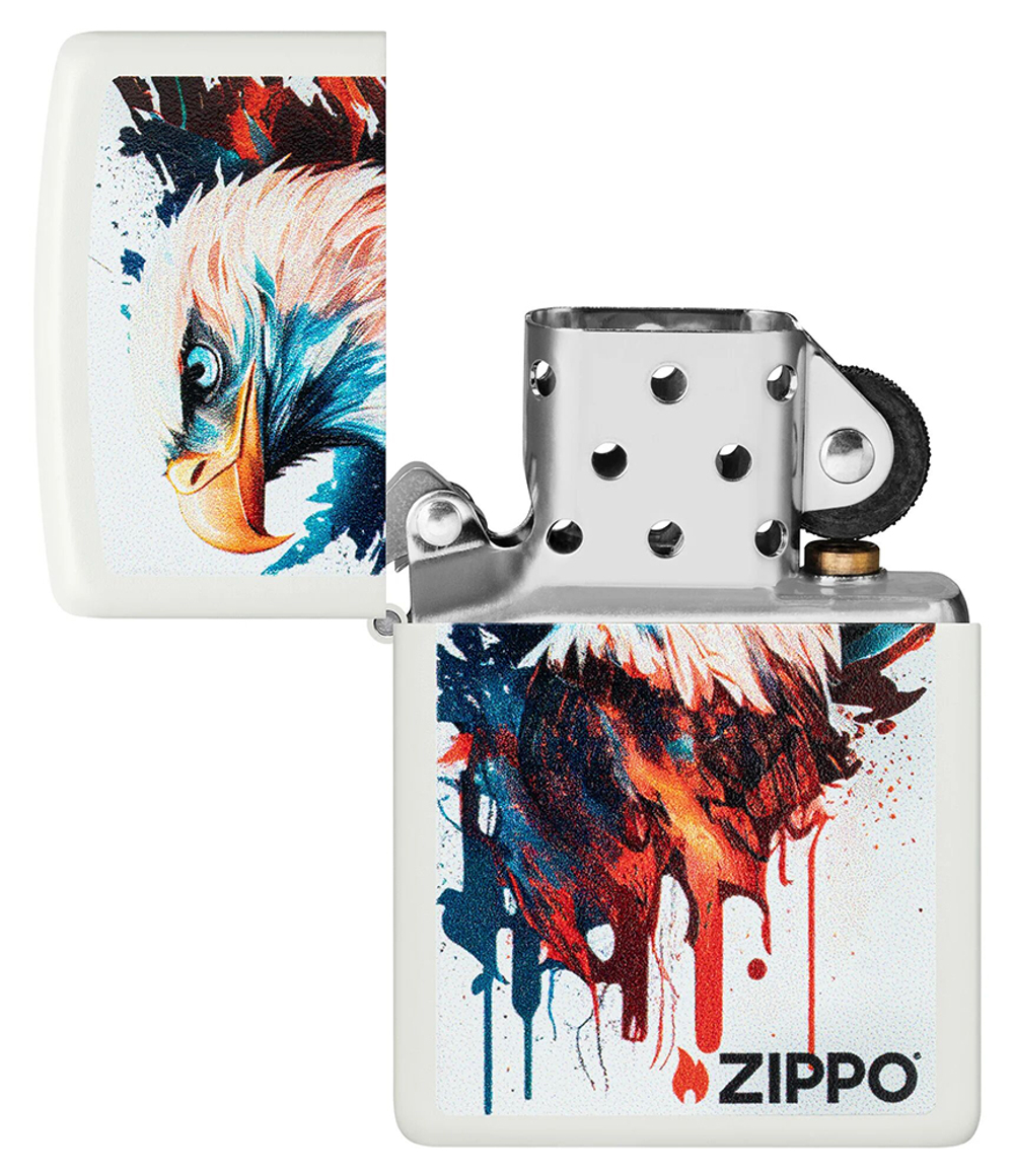 Зажигалка ZIPPO Нарисованный орел с белым матовым покрытием | Painted Eagle Design White Matte, лату
