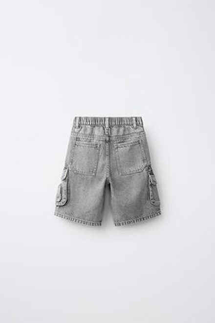 ZARA ДЖИНСОВЫЕ ШОРТЫ МУЛЬТИКАРГО, МЯГКИЙ СЕРЫЙ