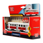 Модель ин. мет. "Трамвай" 16,5см, открыв. двери, в коробка SB-16-66-OR-WB (Технопарк)