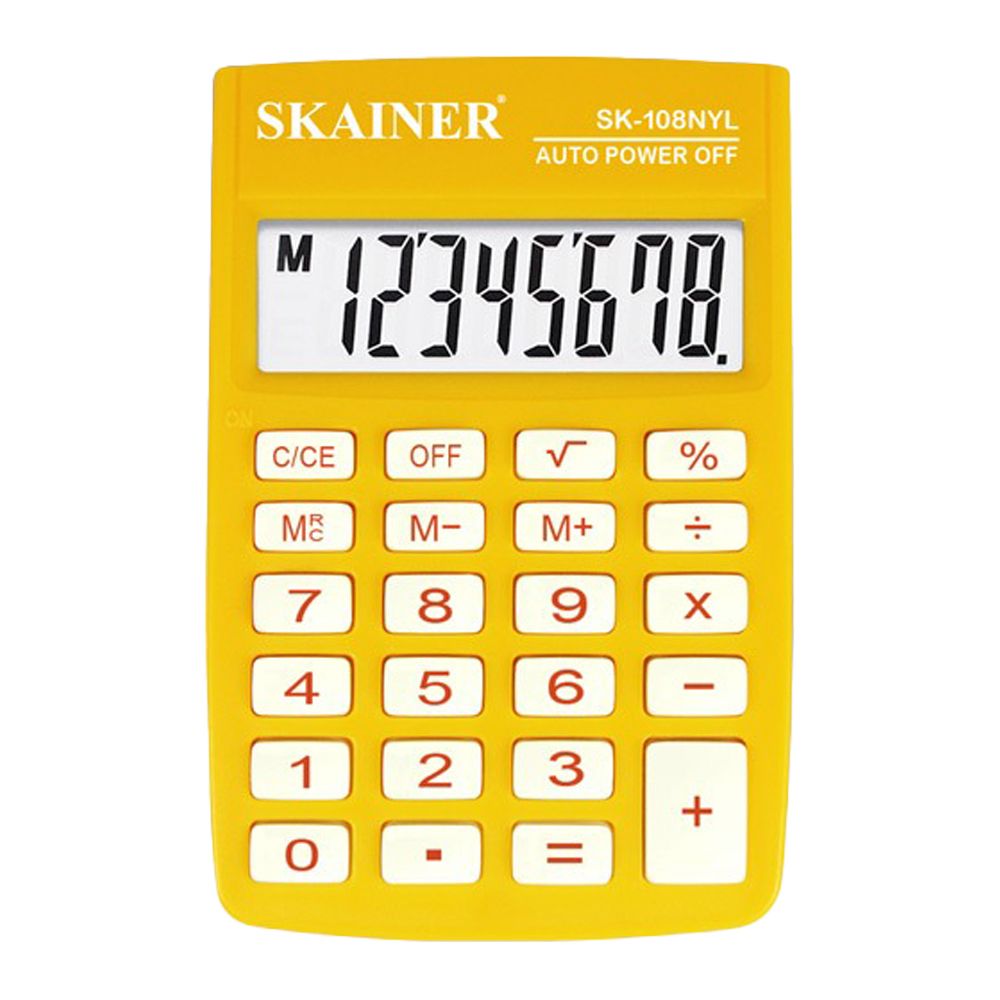 Калькулятор карманный SKAINER 8 Bit, LCD, 8.8*5.8*1 см, желтый