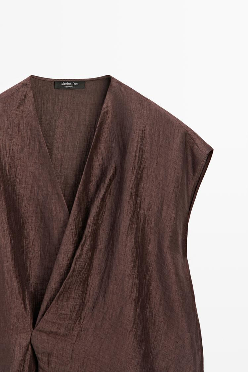 Massimo Dutti Струящееся кимоно из смесового льна внахлест, коричневый