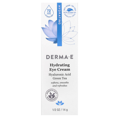 DERMA E, увлажняющий крем для области вокруг глаз с гиалуроновой кислотой и зеленым чаем, 14 г (1/2 унции)