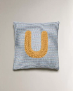 ZARA HOME ДЕТСКАЯ ПОДУШКА С ВЫШИВКОЙ В ВИДЕ БУКВЫ "U", СИНИЙ