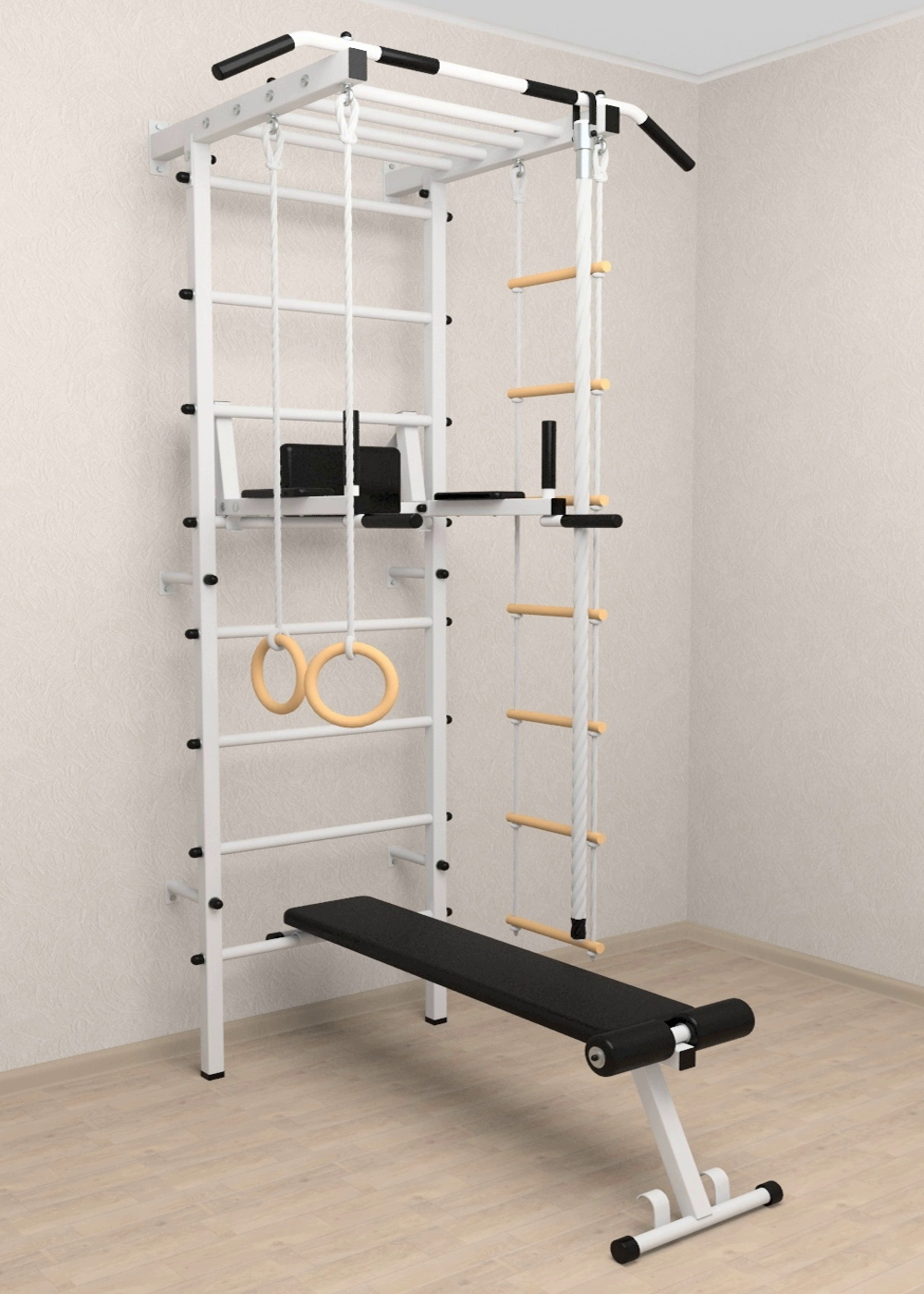 Шведская стенка Sv Pro рукоход 855 (Турник Pro рукоход/Брусья/стойка/Скамья/Канат/Кольца/Лестница)