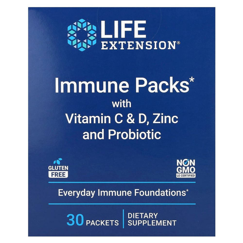 Life Extension, Иммунные пакеты с витаминами C и D, цинком и пробиотиком, 30 пакетиков