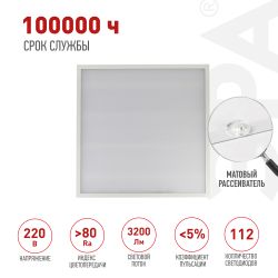 Светильник светодиодный ЭРА SPO-6-36-6K-M 36Вт 6500К IP40 595x595 матовый | Светильники с внутренним драйвером