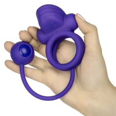Фиолетовое эрекционное кольцо с утяжелителем Silicone Rechargeable Dual Rockin Rim Enhancer (Цвет: фиолетовый)