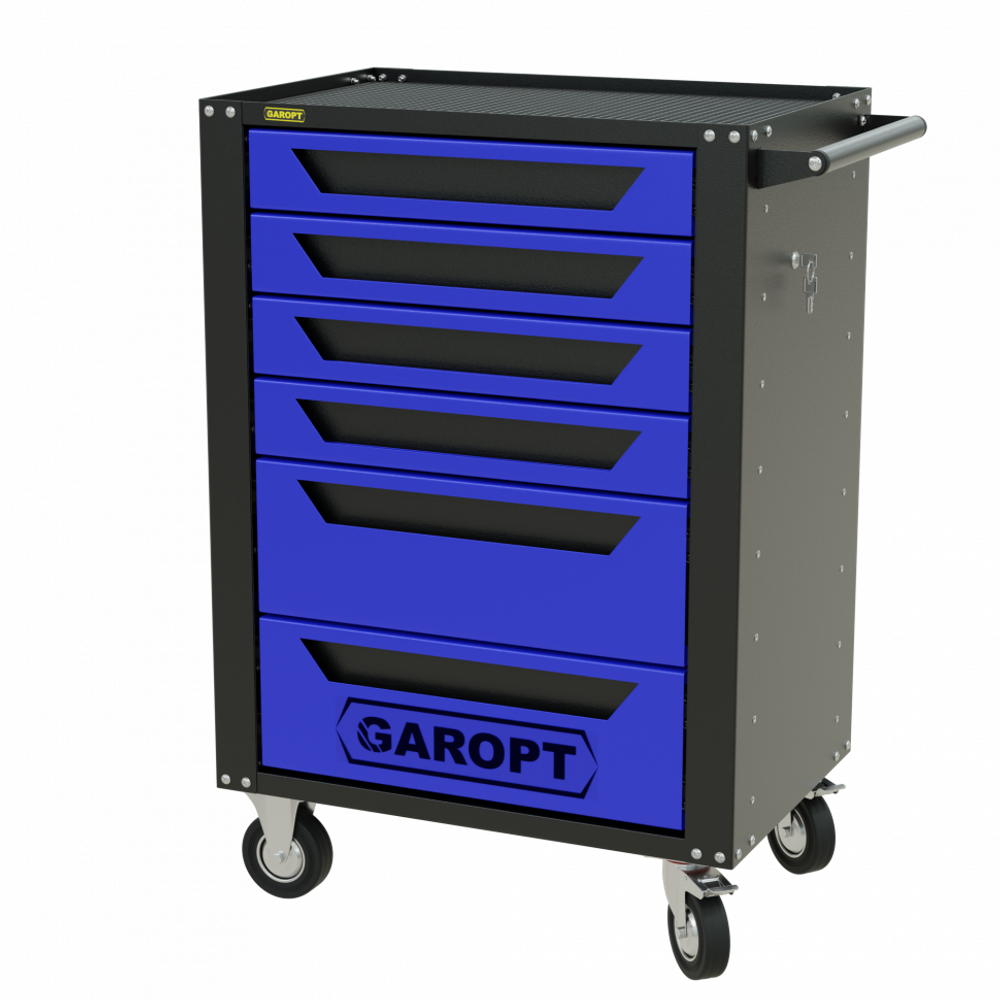 Тележка инструментальная Garopt 6 ящиков СИНЯЯ, центральный замок, увеличенные колеса, доводчики, GAROPT Серия "High", высота 1040мм