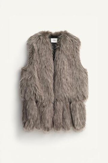 ZARA ЖИЛЕТ ИЗ ИСКУССТВЕННОГО МЕХА - LIMITED EDITION, СВЕТЛО-СЕРЫЙ
