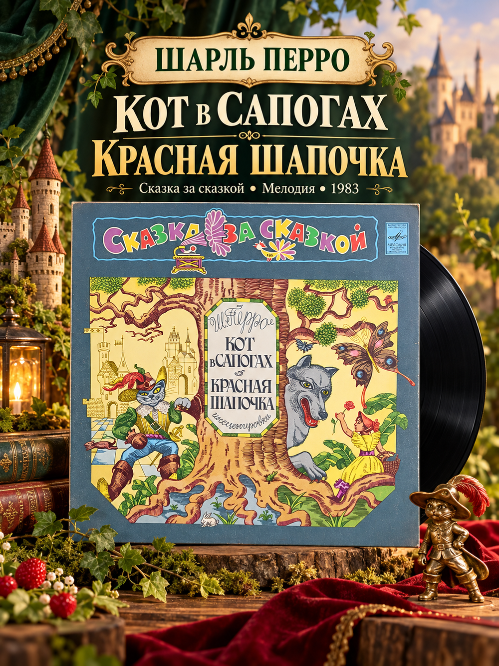 LP Кот в сапогах / Красная Шапочка - Ш.Перро, Сказка за сказкой. Виниловая пластинка 12 дюймов. Мелодия СССР 1983 год.