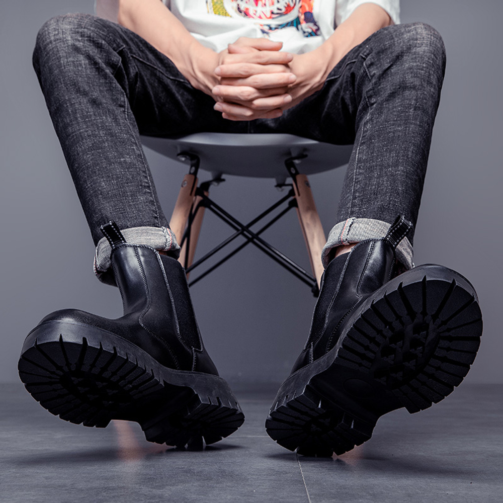 PLO CART Cow Split Leather Crew Chelsea Boots Men"s Black