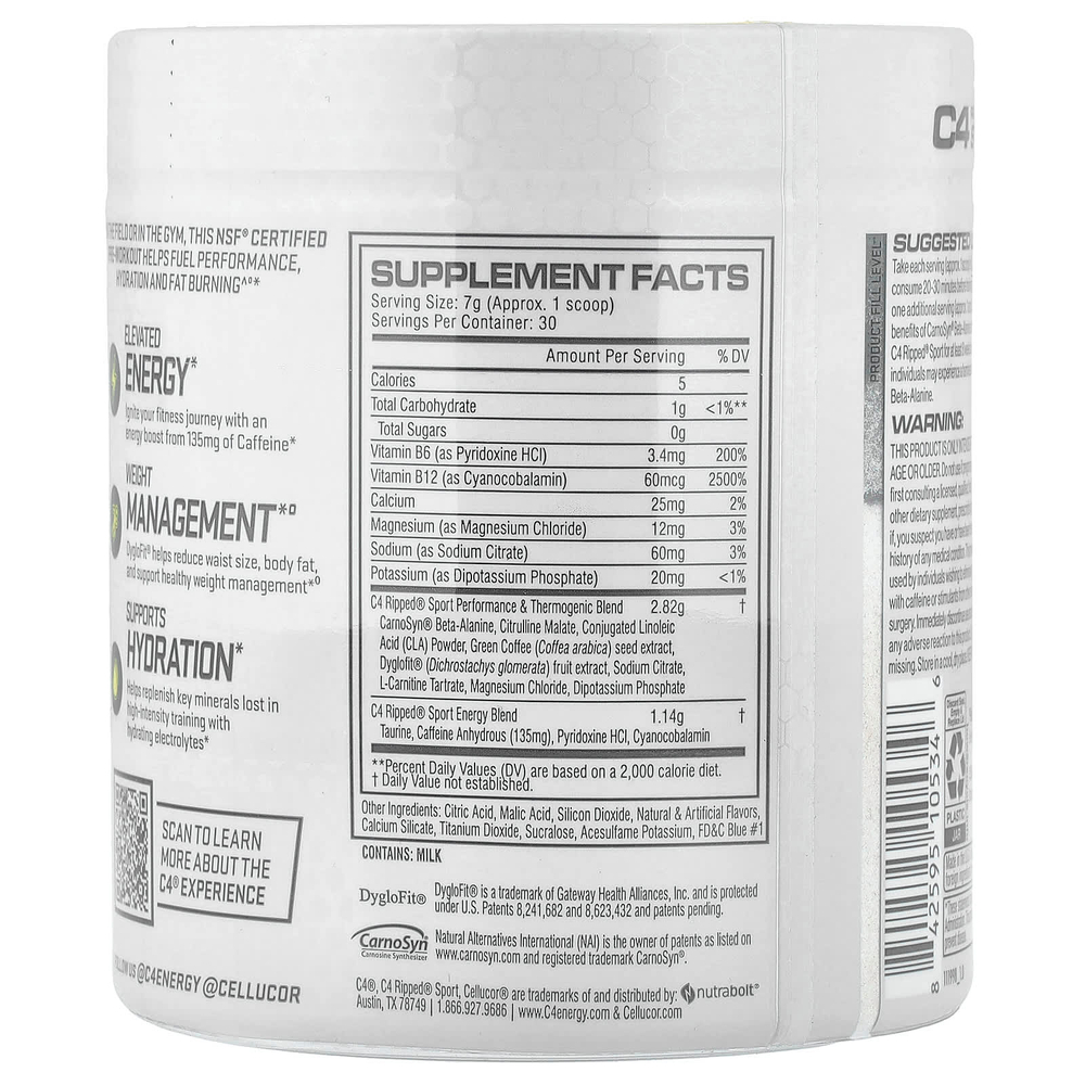 C4 / Cellucor, C4 Ripped® Sport, предтренировочный комплекс, арктический лед, 210 г (7,4 унции)