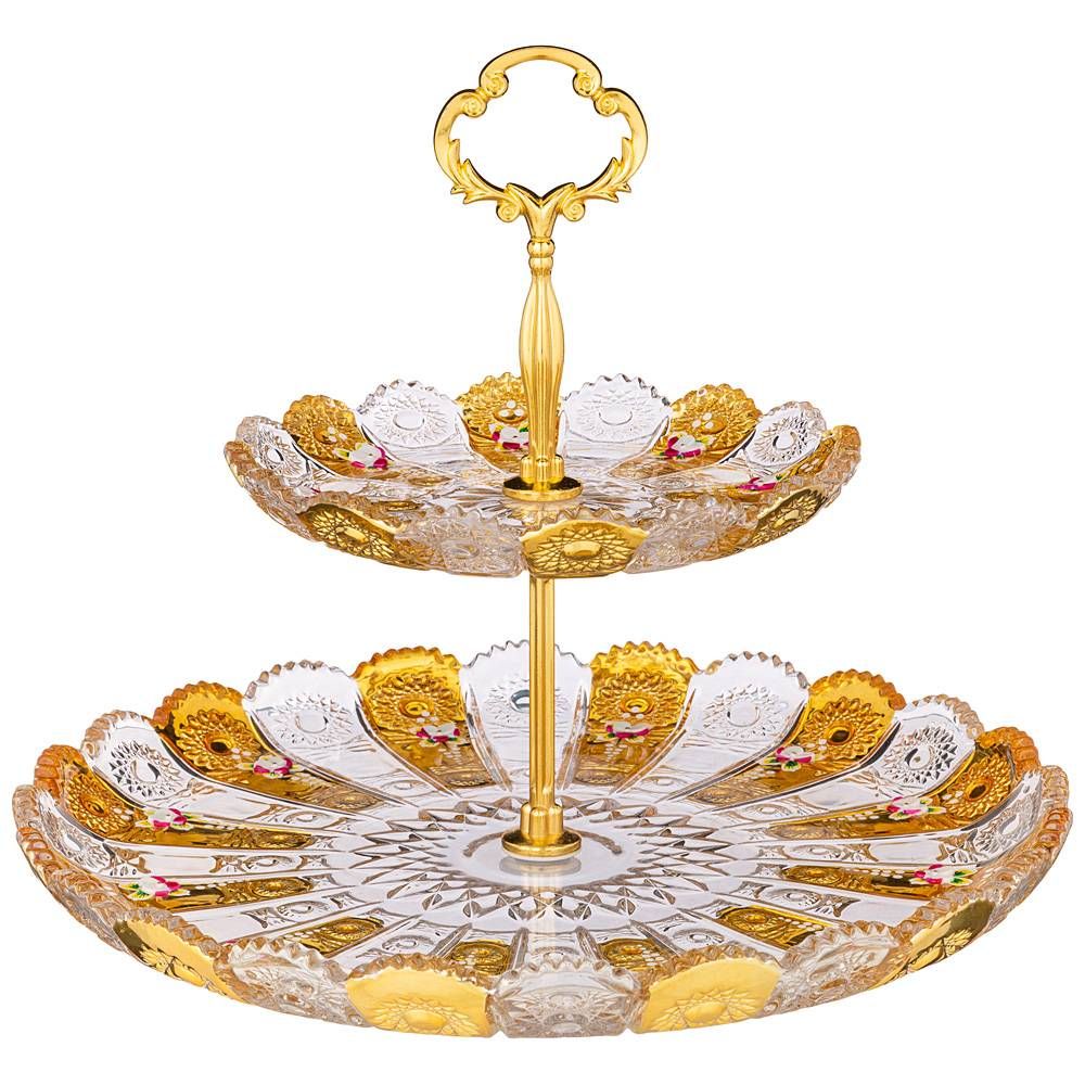 ФРУКТОВНИЦА 2-Х ЯРУСНАЯ "LEFARD GOLD GLASS" ДИАМЕТР=17/30 СМ. ВЫСОТА=28,5 СМ. (КОР=6ШТ.)