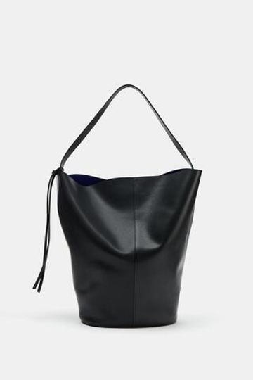 ZARA БОЛЬШАЯ КОЖАНАЯ СУМКА НА ПЛЕЧО, ЧЕРНЫЙ
