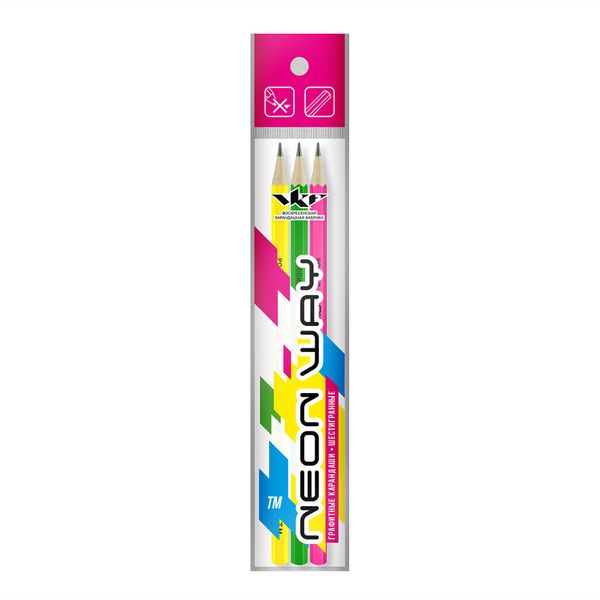 Карандаш чернографитный (набор) ОПП неон ТМ (HB) 10х3 шт, Ассорти Neon way 3P-1545, ВКФ 3P-1545