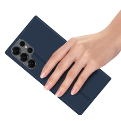 Чехол книжка из PU кожи синего цвета от Dux Ducis для Samsung Galaxy S25 Ultra, серия Skin Pro Series Case