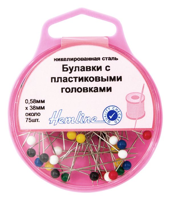 Булавки удлиненные с цветными пластиковыми головками l=38 мм, в контейнере | 5 упак. по 75 шт, Hemline