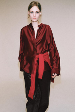 ZARA РУБАШКА С ВОРОТНИКОМ-СТОЙКОЙ ZW COLLECTION, КРАСНЫЙ