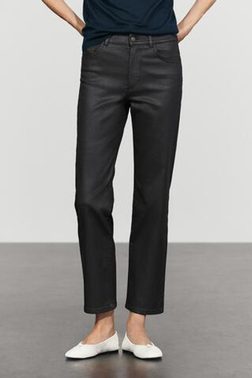 Massimo Dutti Вощеные прямые брюки , черный