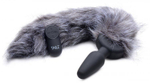 Черная анальная вибропробка с серым лисьим хвостом Grey Fox Tail Vibrating Anal Plug (Цвет: черный с серым)