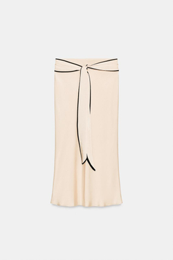 ZARA АТЛАСНАЯ ЮБКА МИДИ С УЗЛОМ, ЭКРЮ