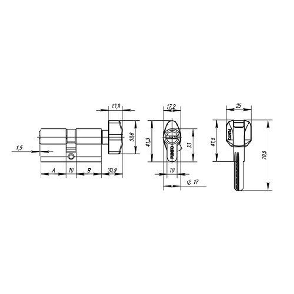 Цилиндровый механизм с вертушкой PUNTO Z402/70 mm (30+10+30) CP хром 5кл. /35267/