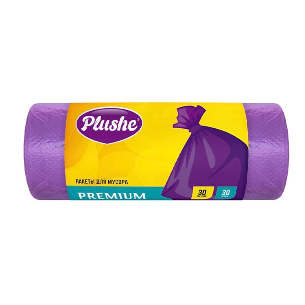 19537 Мешки Мусорные Plushe Premium 30л (25*60) 30шт/11мкм/фиолетовые/*48