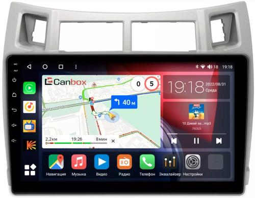 Магнитола для Toyota Vitz 2, Yaris 2 2005-2011 (рамка серебро) - Canbox 9-100 Qled, Android 10, Быстрая, SIM-слот
