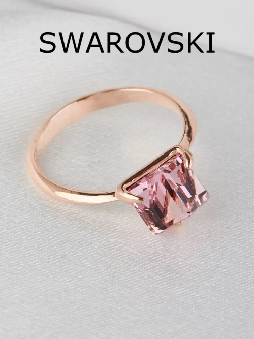 Кольцо Миражи тонкое с розовым кристаллом-кубиком Swarovski