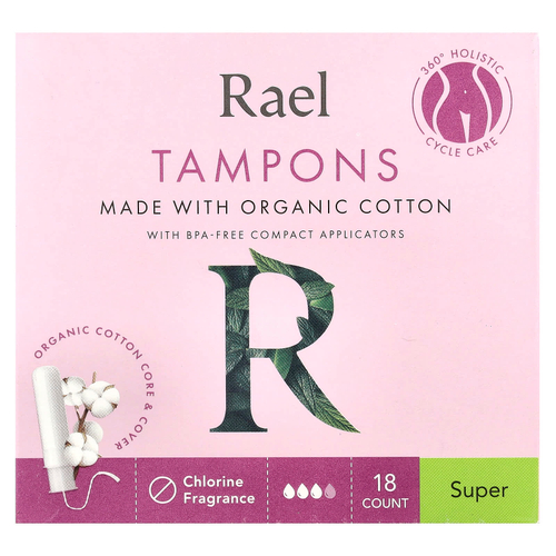 Rael, Тампоны из органического хлопка, супер, без отдушек, 18 шт.