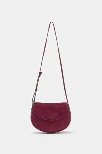 ZARA КОЖАНАЯ СУМКА ЧЕРЕЗ ПЛЕЧО, БОРДОВО-КРАСНЫЙ