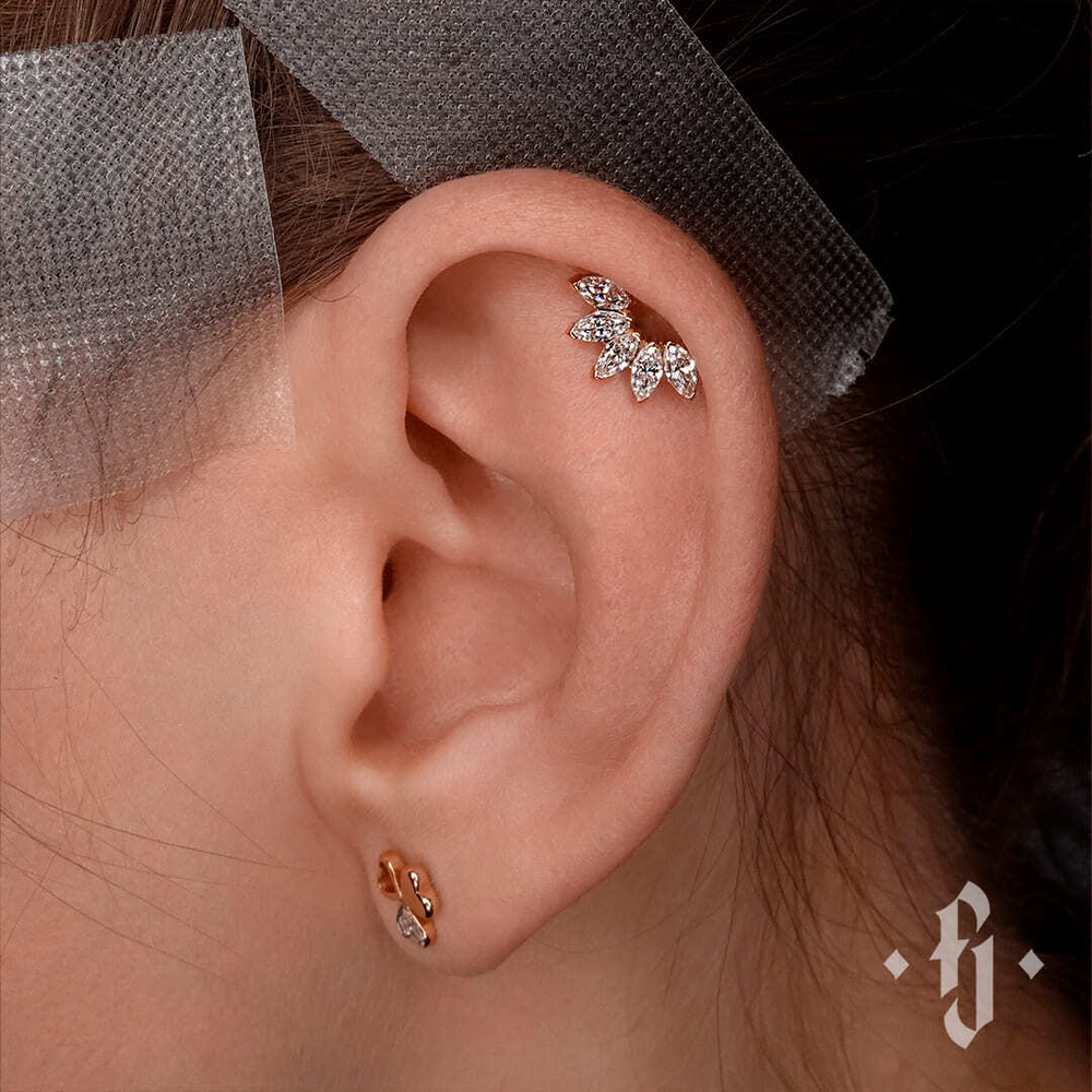 Кластер "Five Marquise" - Желтое золото - White CZ