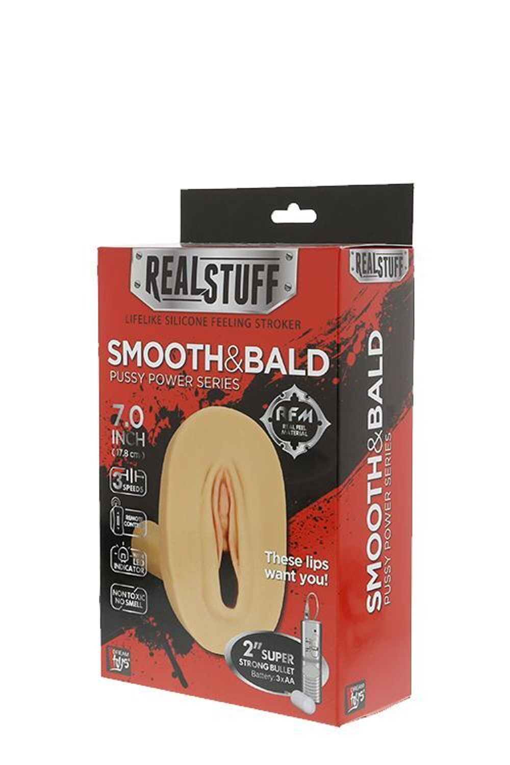 Мастурбатор-вагина с вибрацией и выносным пультом управления REALSTUFF SMOOTH & BALD (Цвет: телесный)
